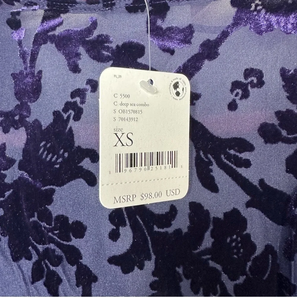 Free People NWT Magic Hour Velvet Puff Bodysuit Deep Sea Combo Size XS OB1570815